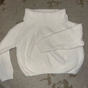White Cowl Neck Knitted Sweater